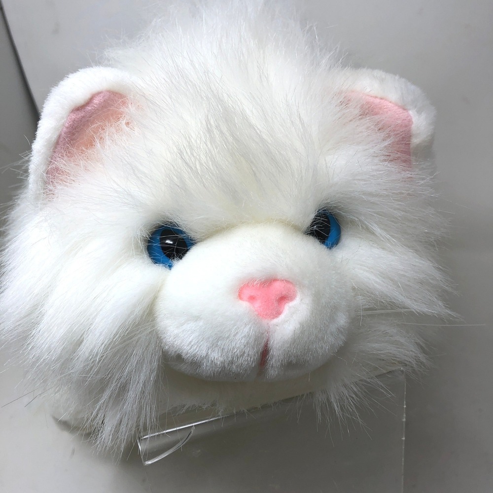 Vintage Chrisha Realistic Cat Plush 18" White Persian Blue Eyes Bell Tail‎ 1988